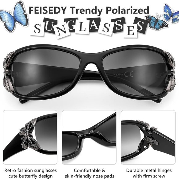 Trendy Polarized Y2K Sunglasses Wrap Around Butterfly Design Fashion Sunnies UV4 - Picture 4 of 8